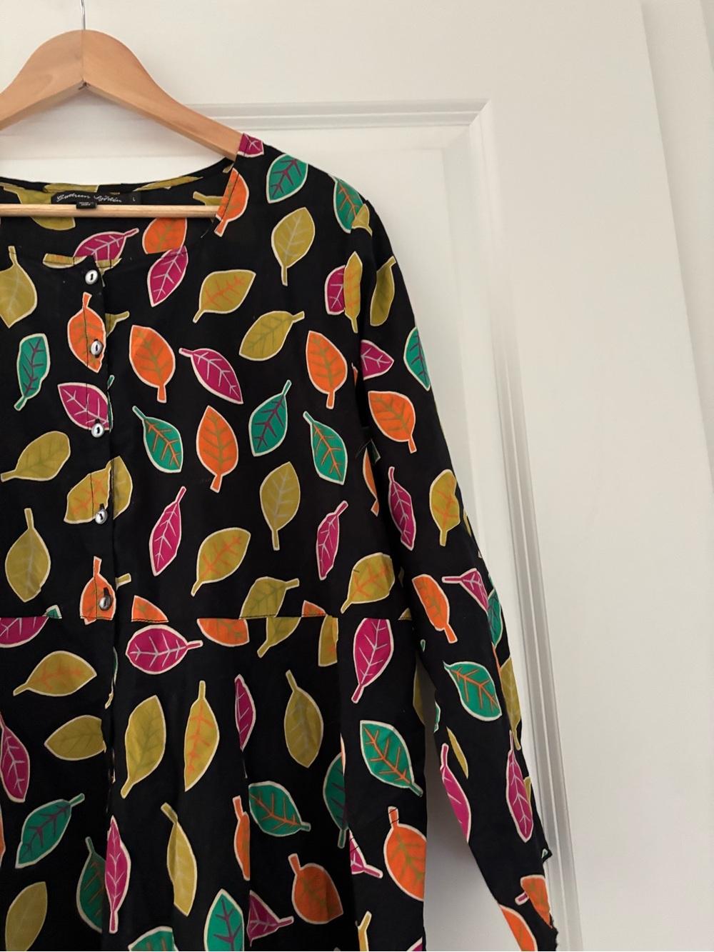 Gudrun Sjodgen Leaf Print Button Down Tunic Dress Cotton Lagenlook - Picture 3 of 8